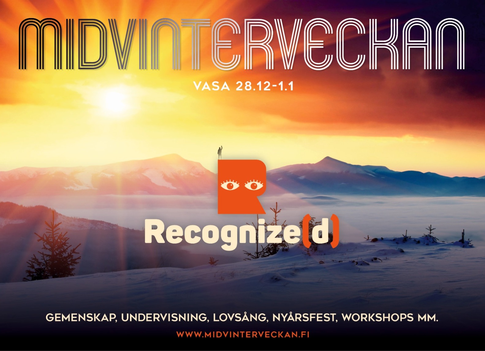 En reklam bild om Midvinterveckan som blir den 28.12-1.1 i Variska i Vasa. Mer info finns på www.midvinterveckan.fi